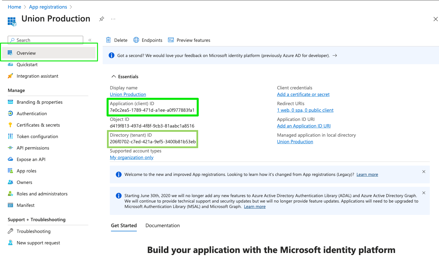 Application and directory ID